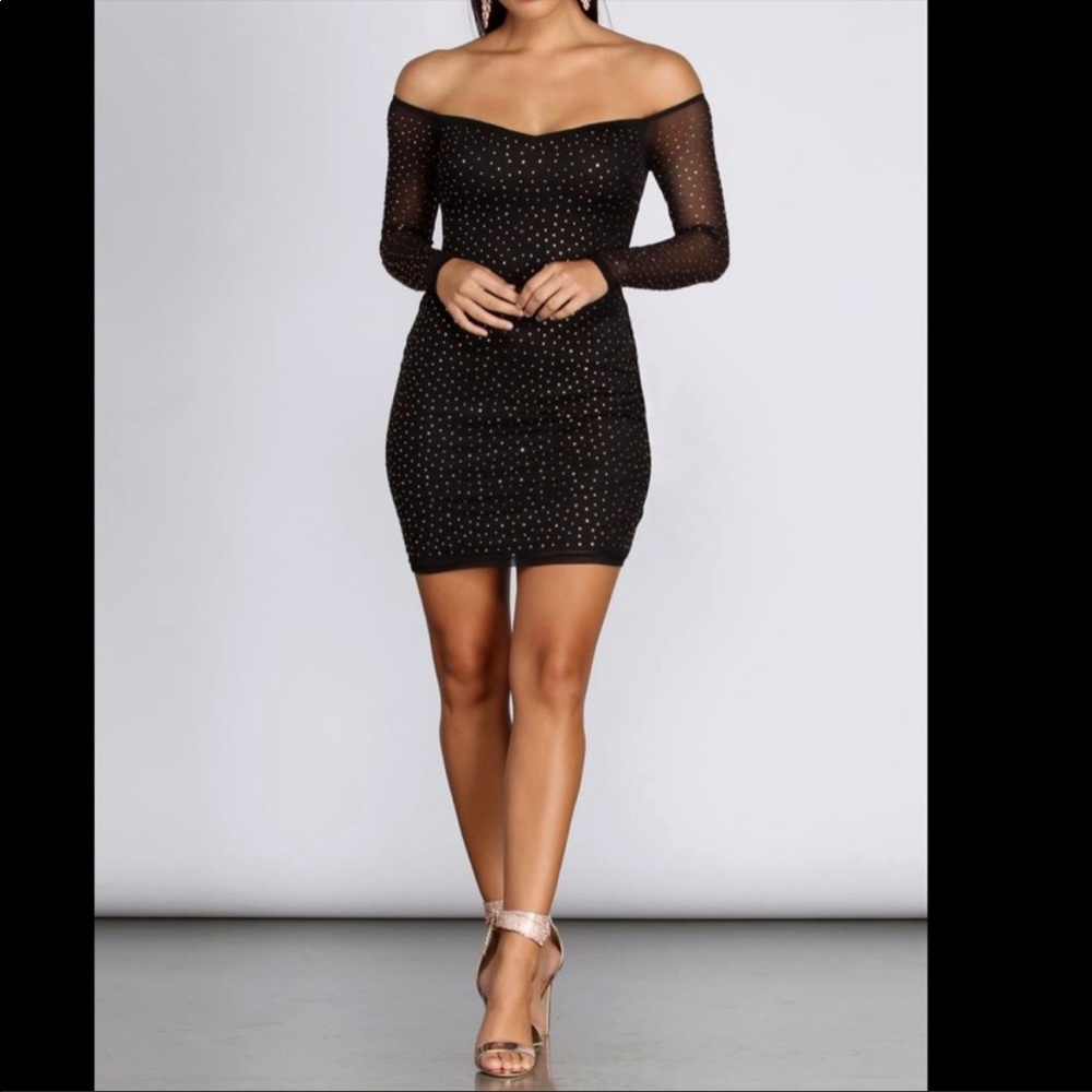 NWT Windsor Gold Rhinestone Off Shoulder Dress